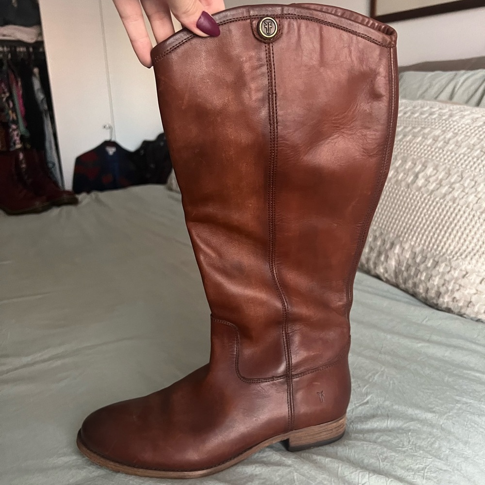 Frye Melissa Wide Calf Brown Leather Boots size 10B